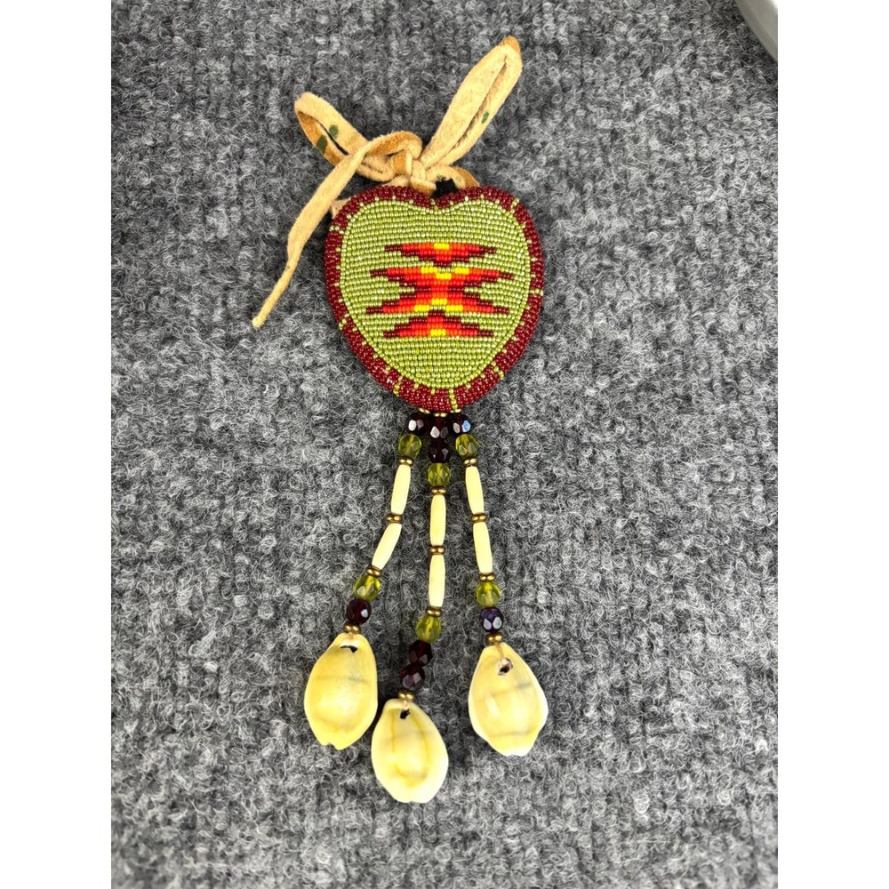 Y2K Boutique Handmade Beaded Heart choker Necklace Cowrie Shell Dangle Boho